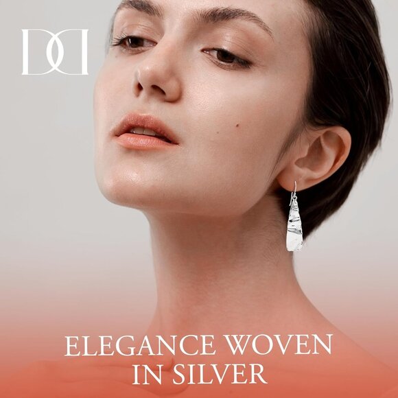 925 Sterling Silver Tapered Drop Earrings Minimalist Artisanal Israeli Design - Picture 5 of 8